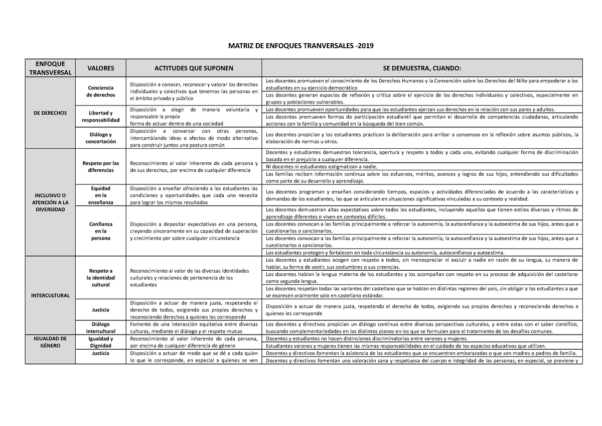 Matriz DE Enfoques Transversales - MATRIZ DE ENFOQUES TRANVERSALES ...