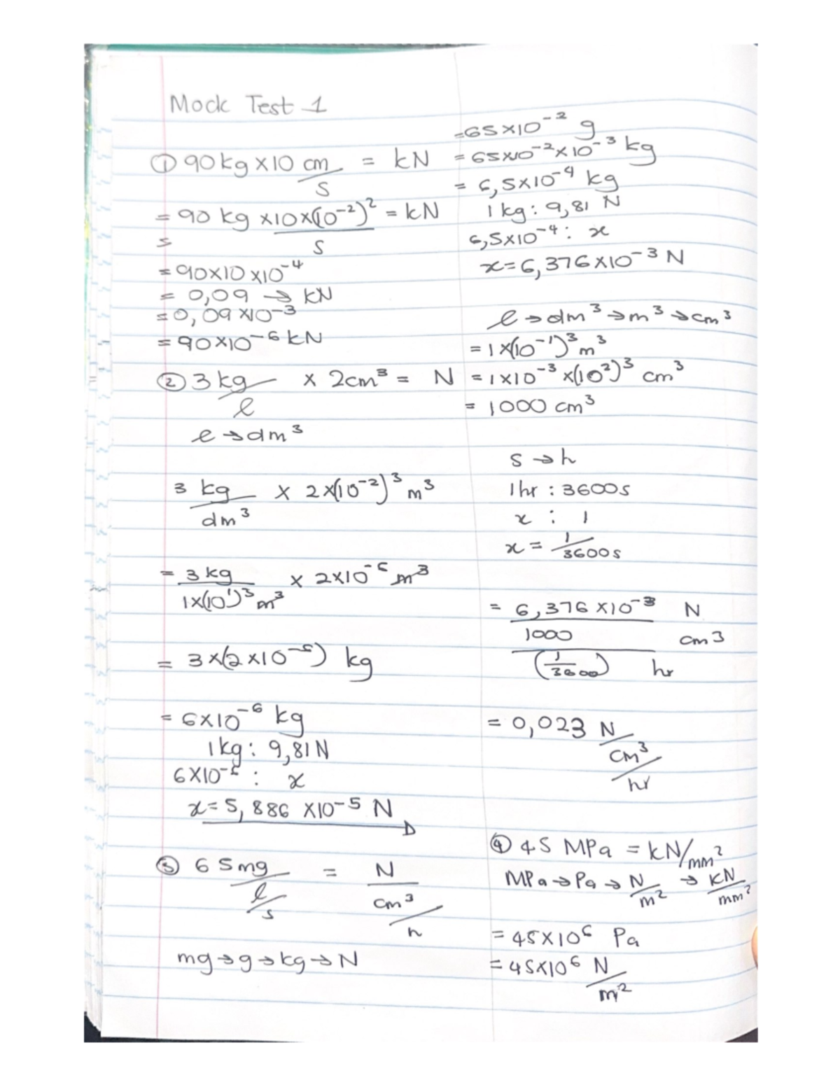 APME 111 Mock test Memo on Conversions - Mock Test 1 090kgx10 an KN S ...