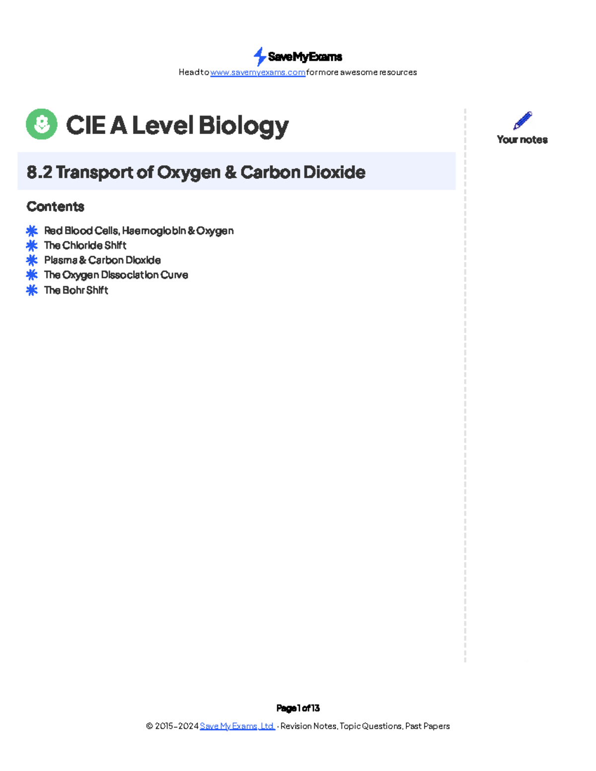 Science Revision Page Of Cie A Level Biology Transport Of Oxygen Carbon Dioxide Studocu