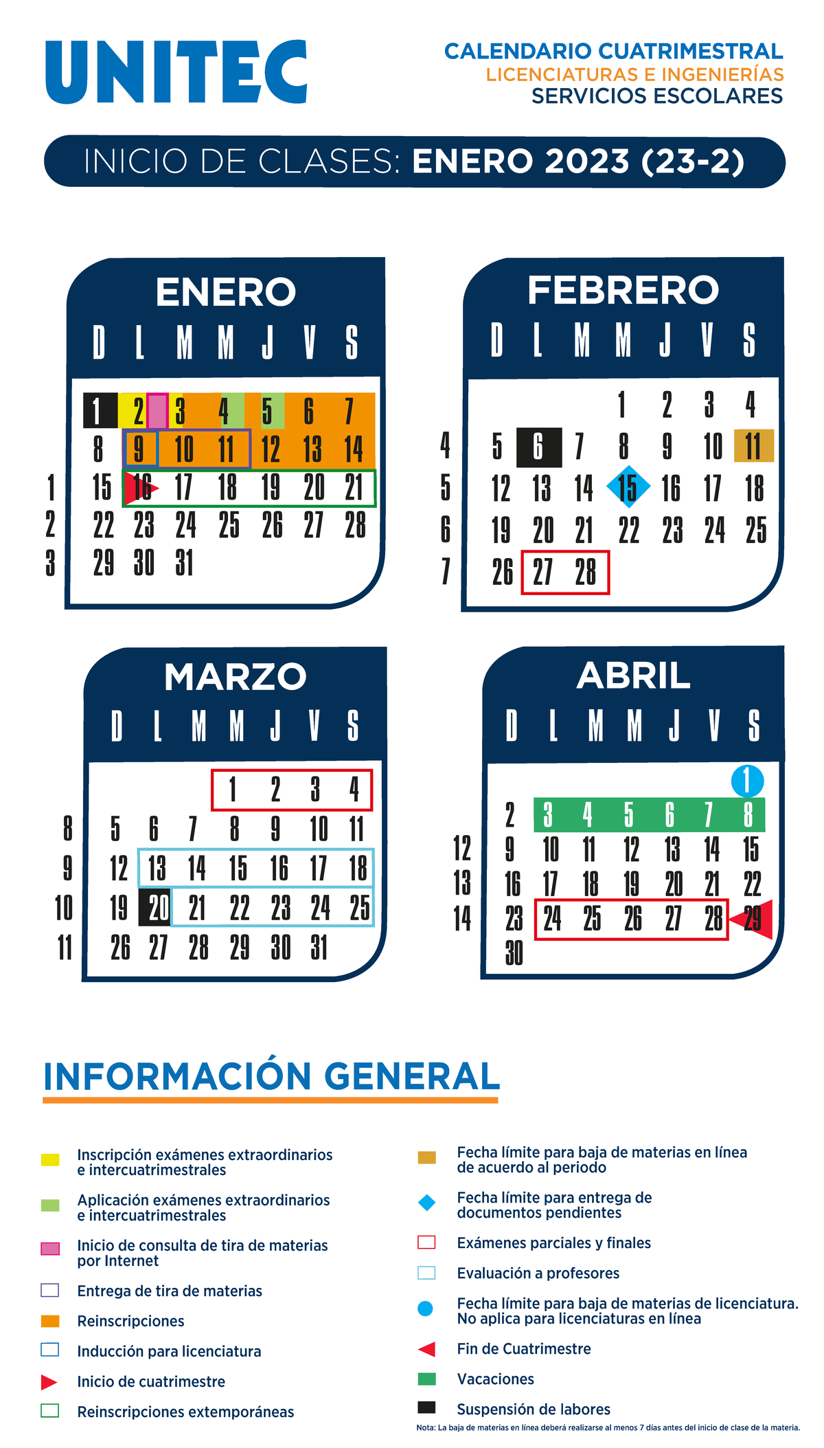 Calendarioescolarlicenciatura CALENDARIO CUATRIMESTRAL