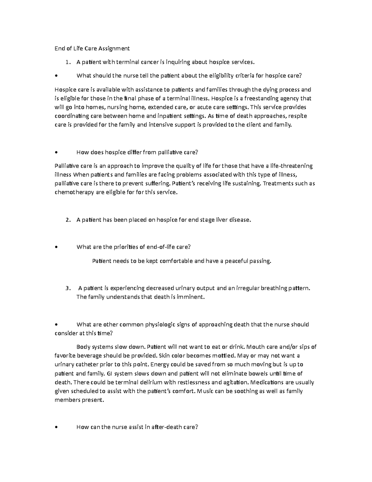 End of Life Care Assisgnment - What should the nurse tell the patient ...