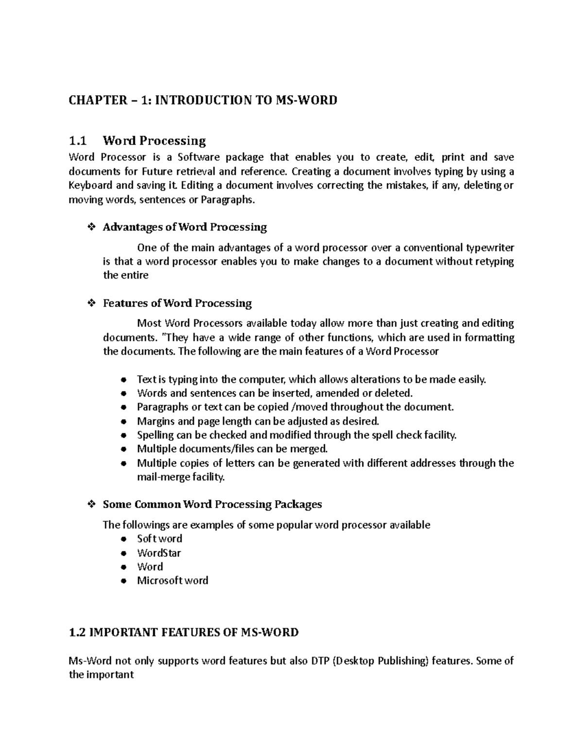 dbms unit 2 bca sem1 - CHAPTER – 1: INTRODUCTION TO MS-WORD 1 Word ...