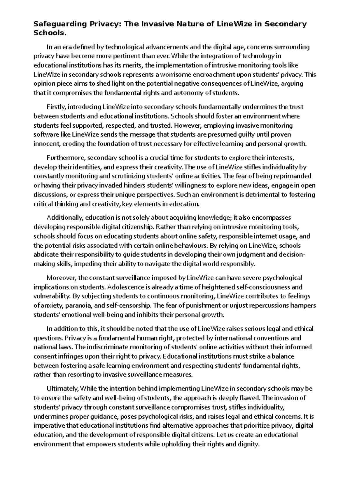 Use of Linewize in Schools - Privacy Concerns - Safeguarding Privacy ...