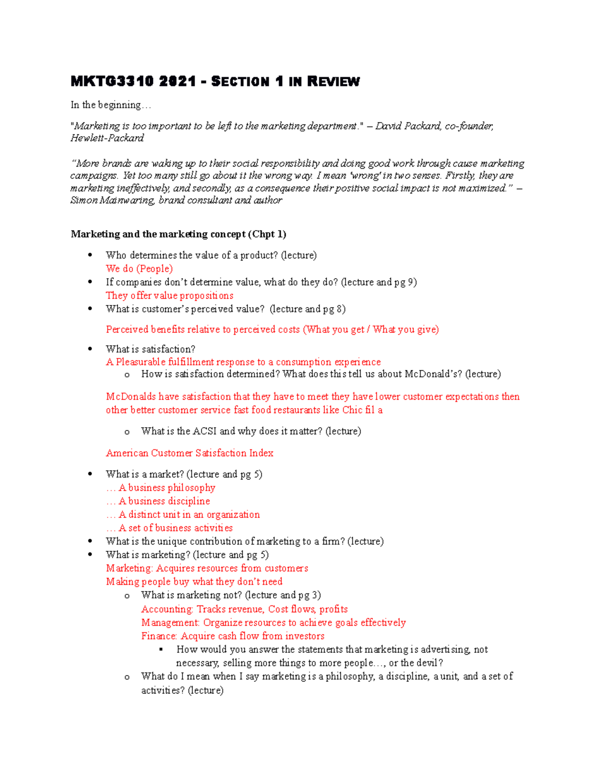 Study Guide - Chpt 1 Marketing - MKTG 3310 2021 - SECTION 1 IN REVIEW ...