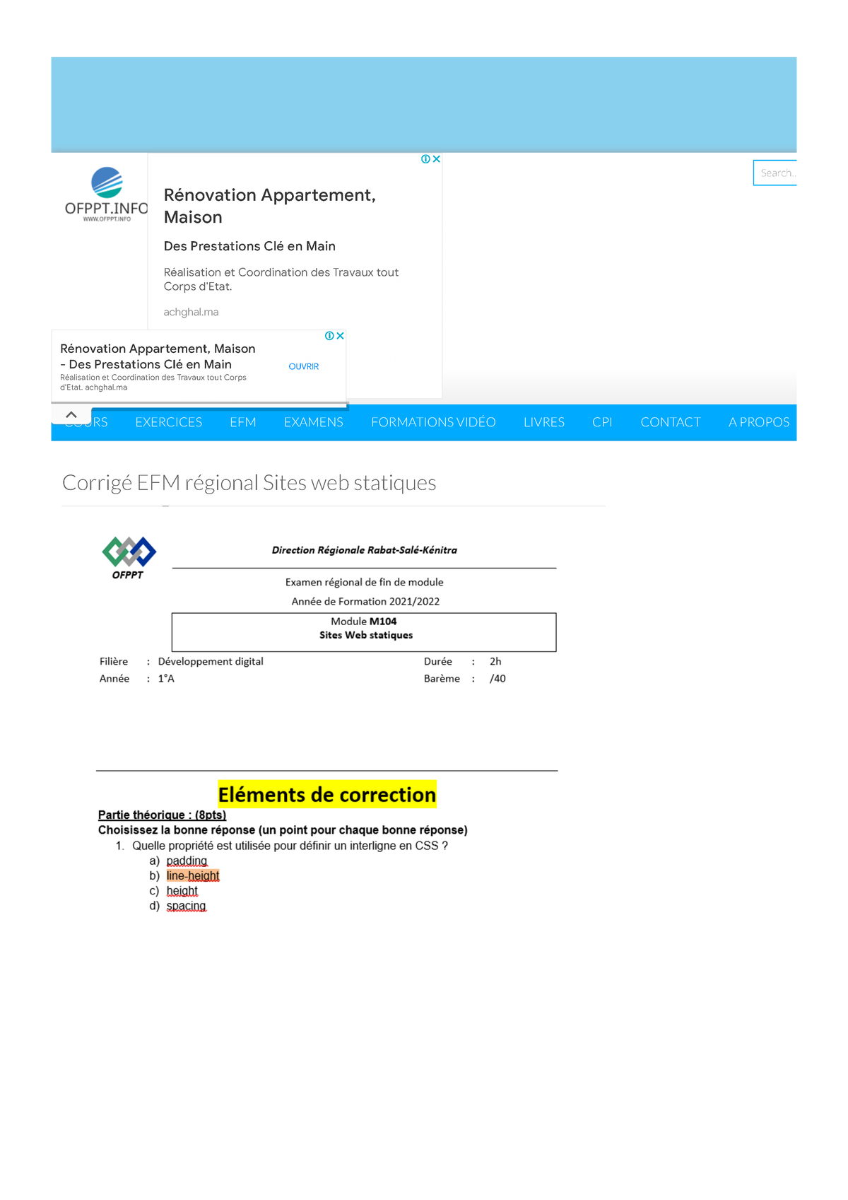 Corrigé EFM régional Sites web statiques - ofppt - Search... Corrigé ...