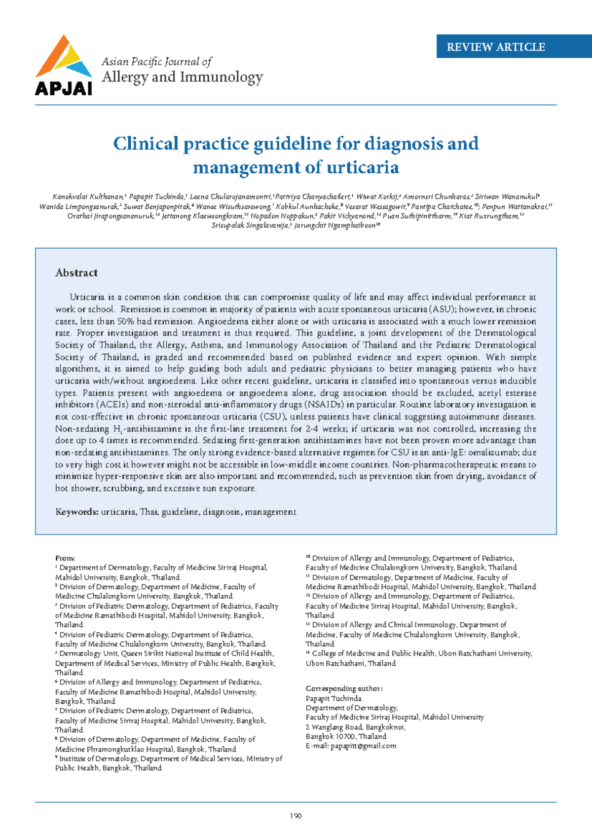 7 Clinical practice guideline for diagnosis and management of urticaria ...