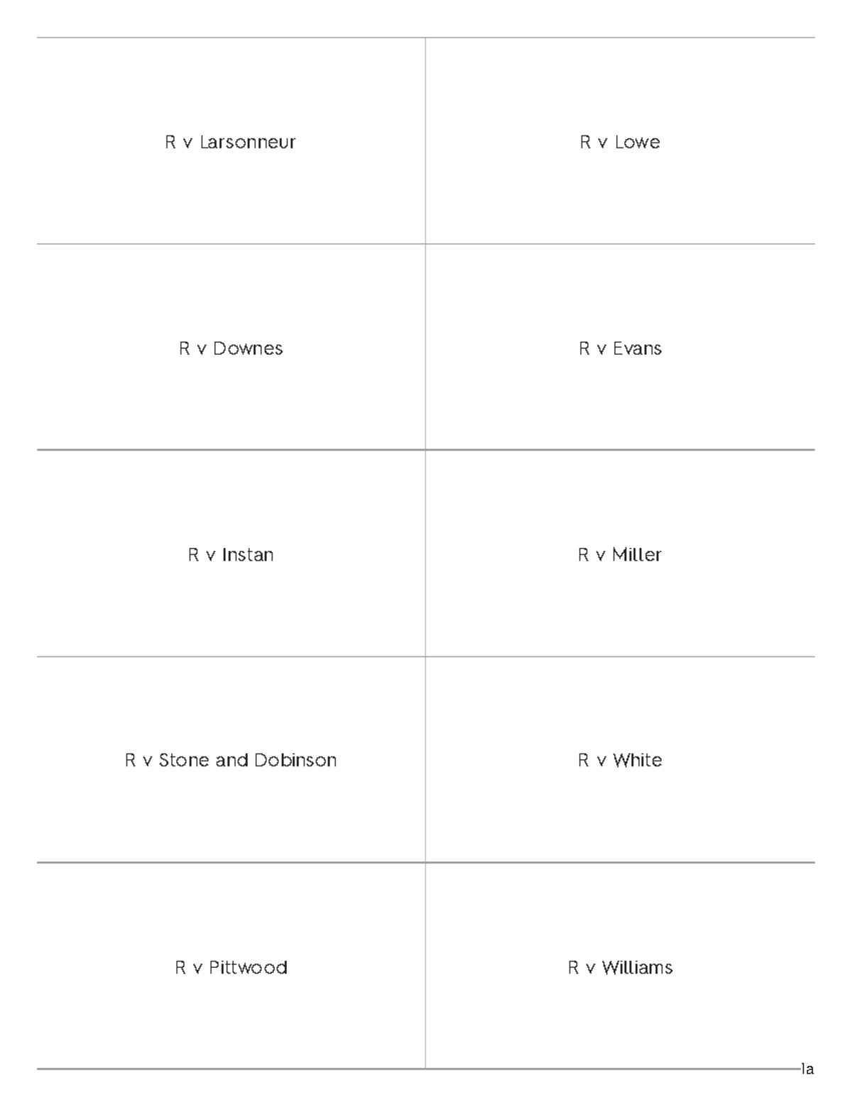 Criminal Law Flashcard - R V Larsonneur R V Lowe R V Downes R V Evans R ...