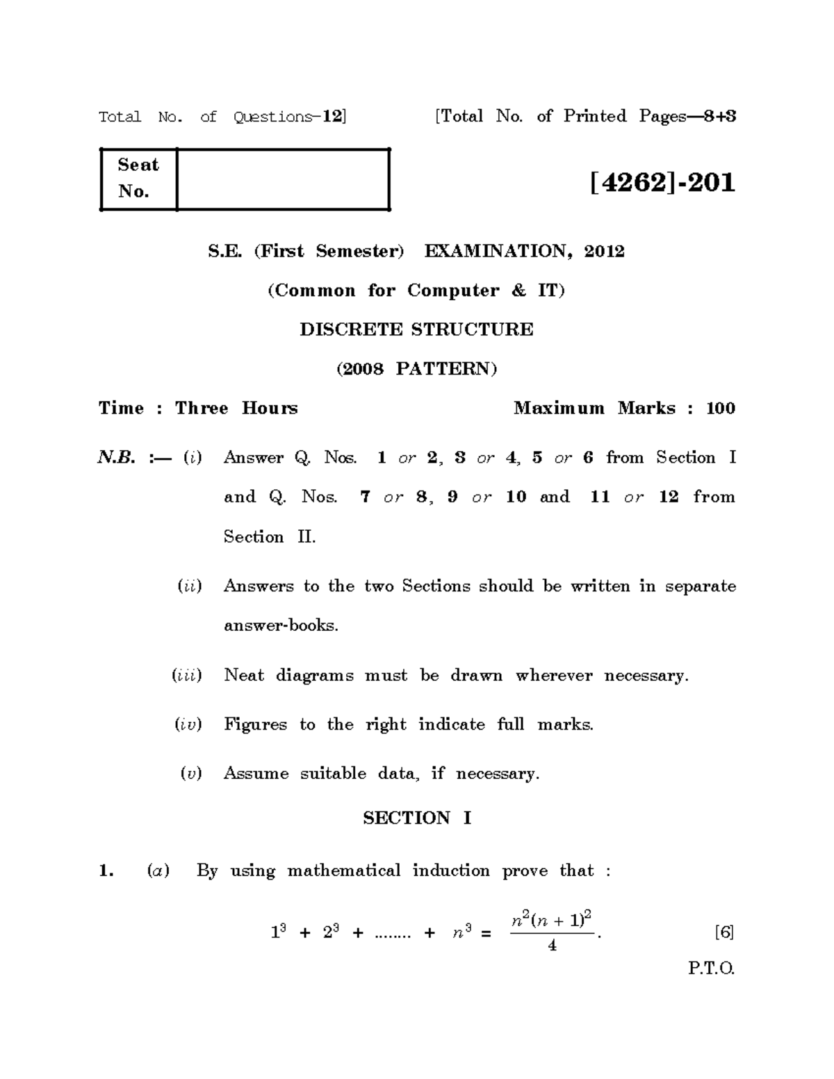 Discrete Structures (DS) - Total No. of Questions— 12 ] [Total No. of ...