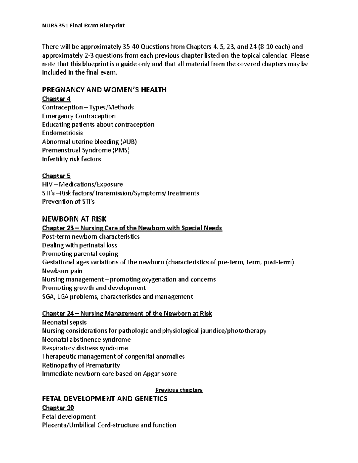 studyguide.SU23 - NURS 351 Final Exam Blueprint There will be ...