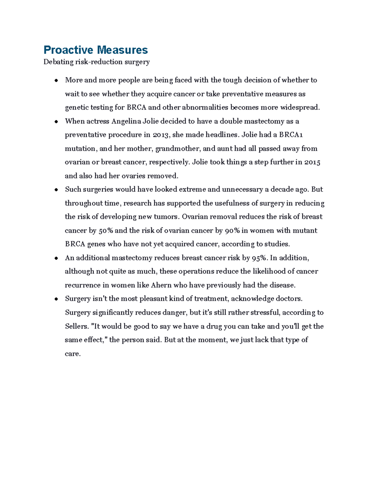 Bio ch. 10.9- Proactive Measures - Proactive Measures Debating risk ...