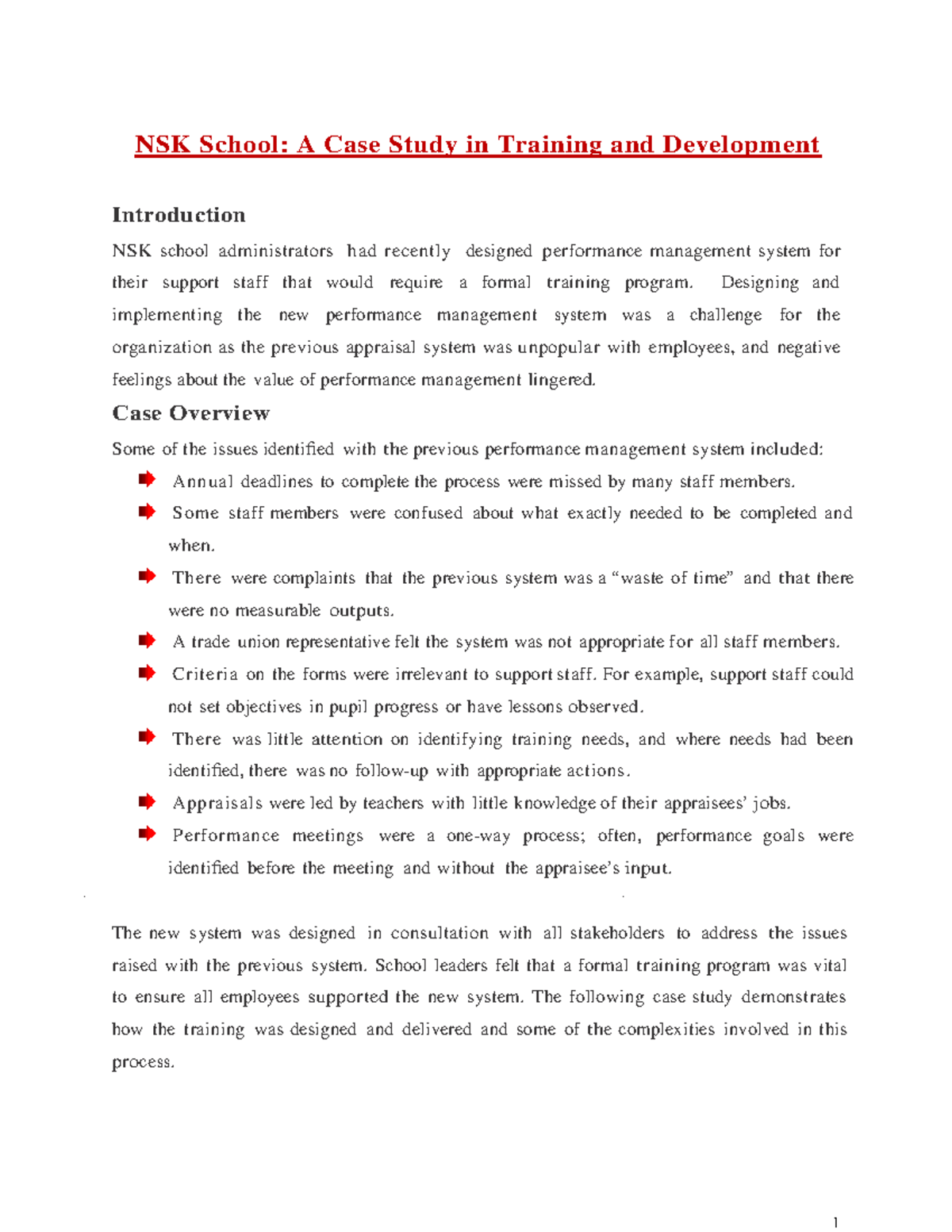 Case 2 Training and Development in NSK NSK School A Case Study in