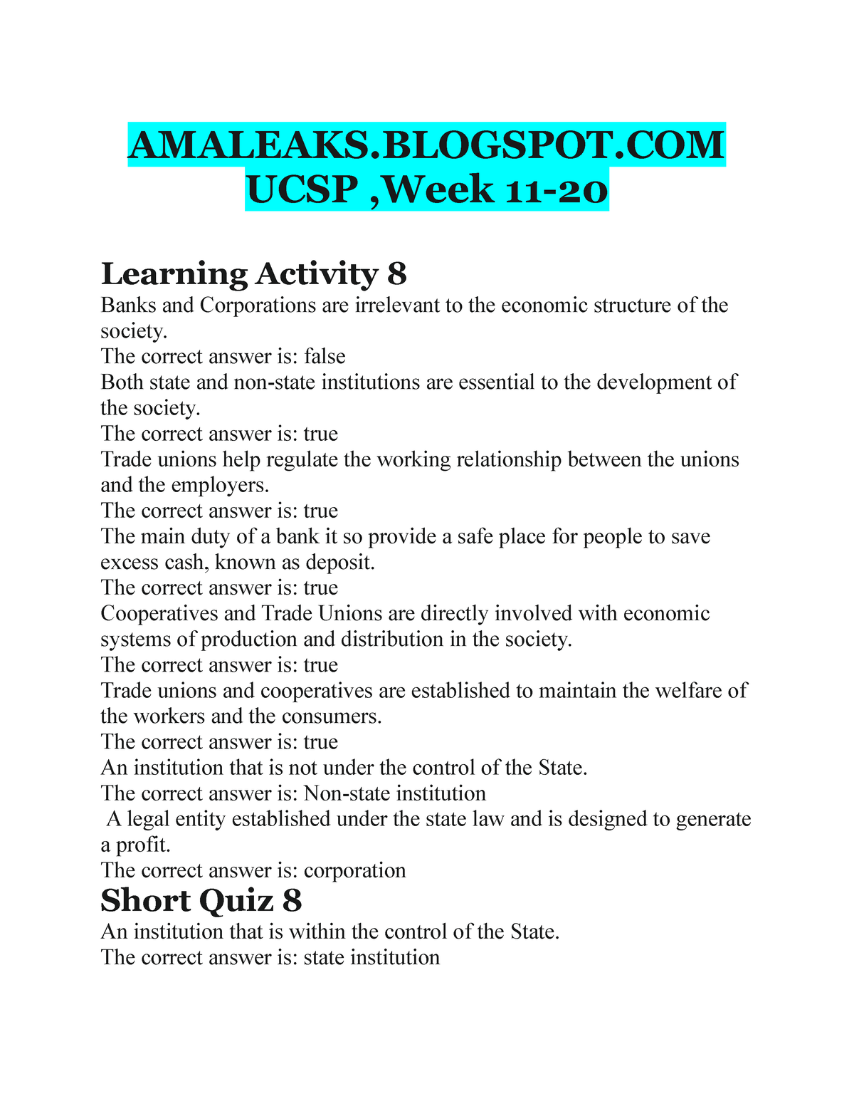 UCSP Week 11-20 - This Is Answer Key. Good Luck! - AMALEAKS.BLOGSPOT ...