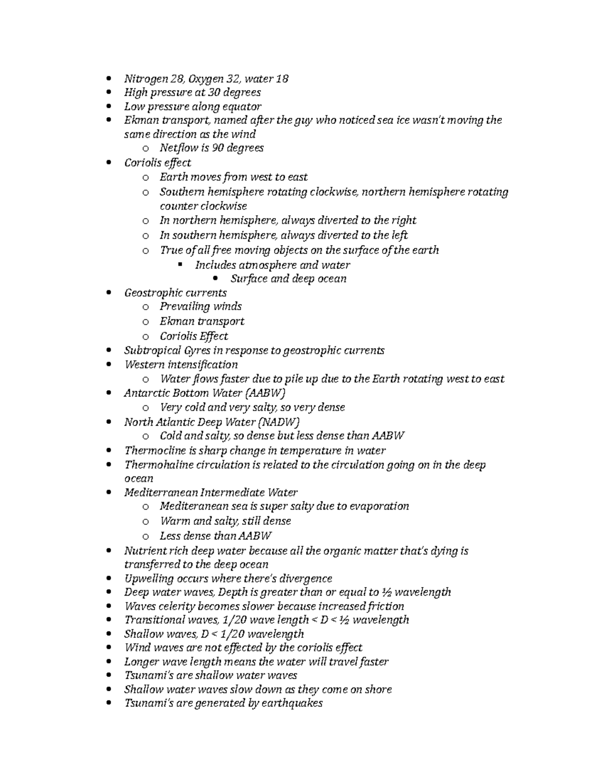 Oceanography reveiw test 3 - Nitrogen 28, Oxygen 32, water 18 High ...