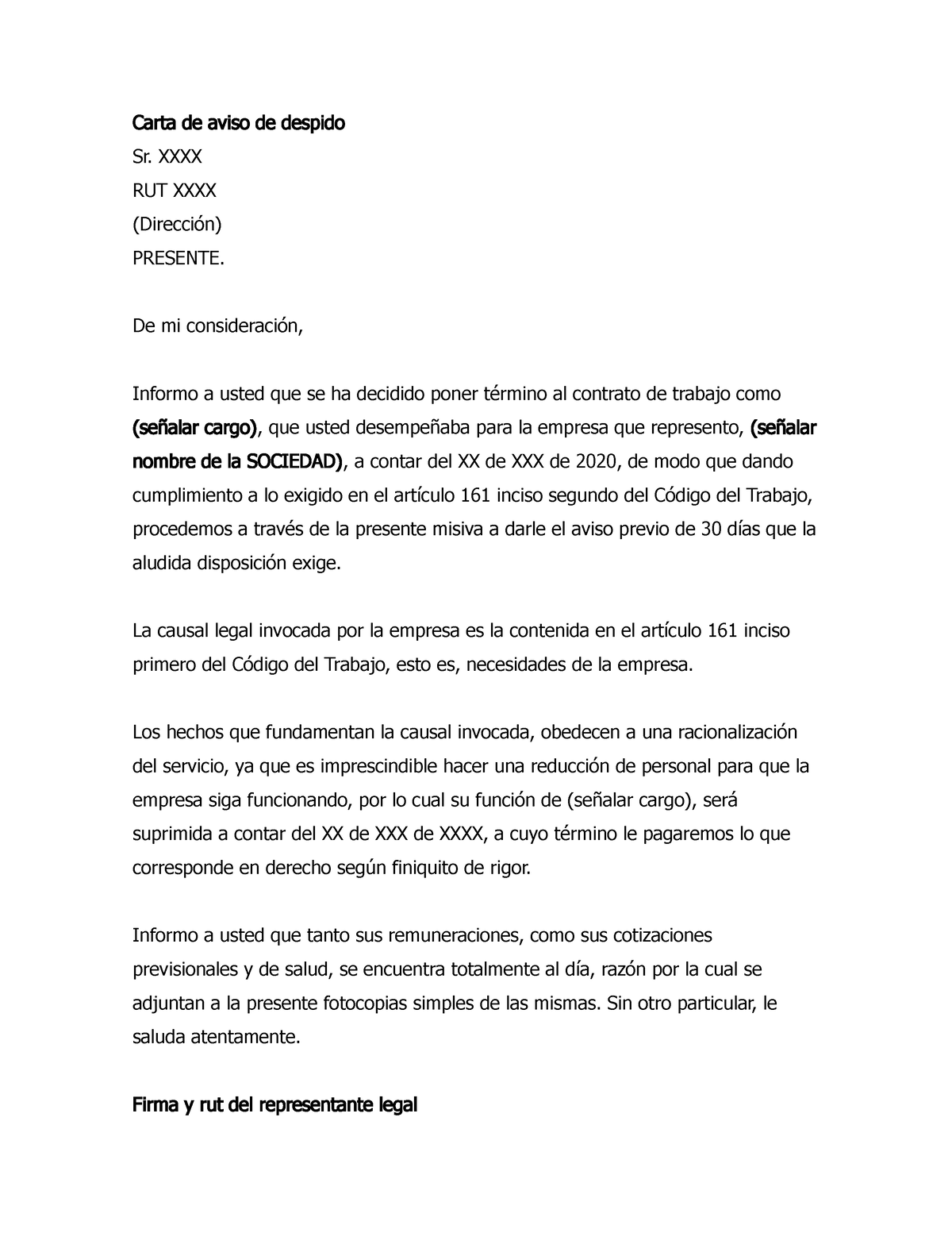 Carta De Aviso O Notificacion De Despido Sample Site 8203