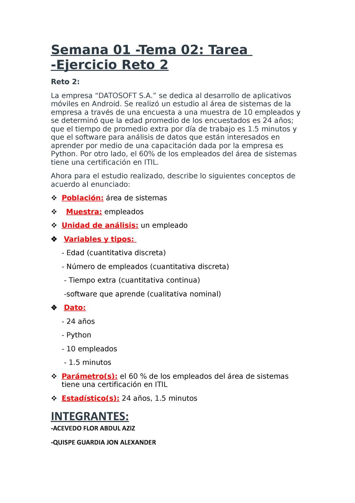 Semana 01. RETO 2docx - Reto2 - Semana 01 -Tema 02: Tarea -Ejercicio ...