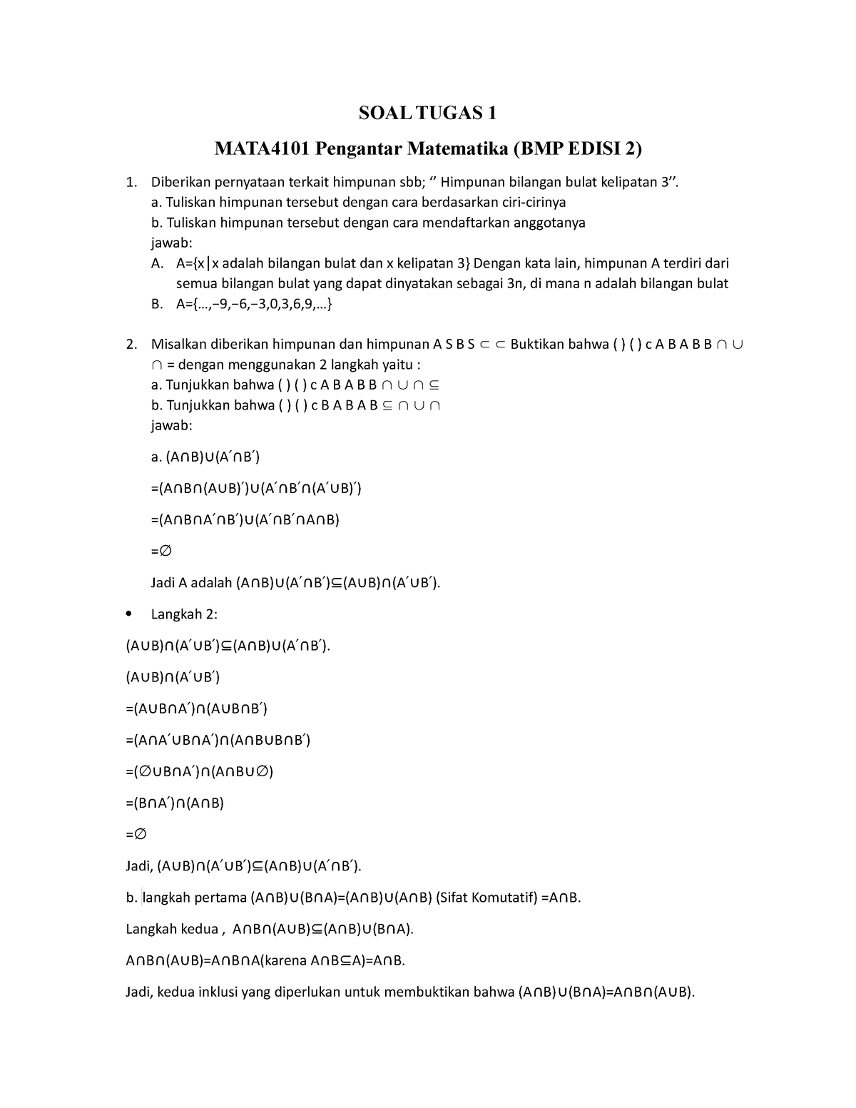 SOAL Tugas 1 Pengantar Matematika - SOAL TUGAS 1 MATA4101 Pengantar ...