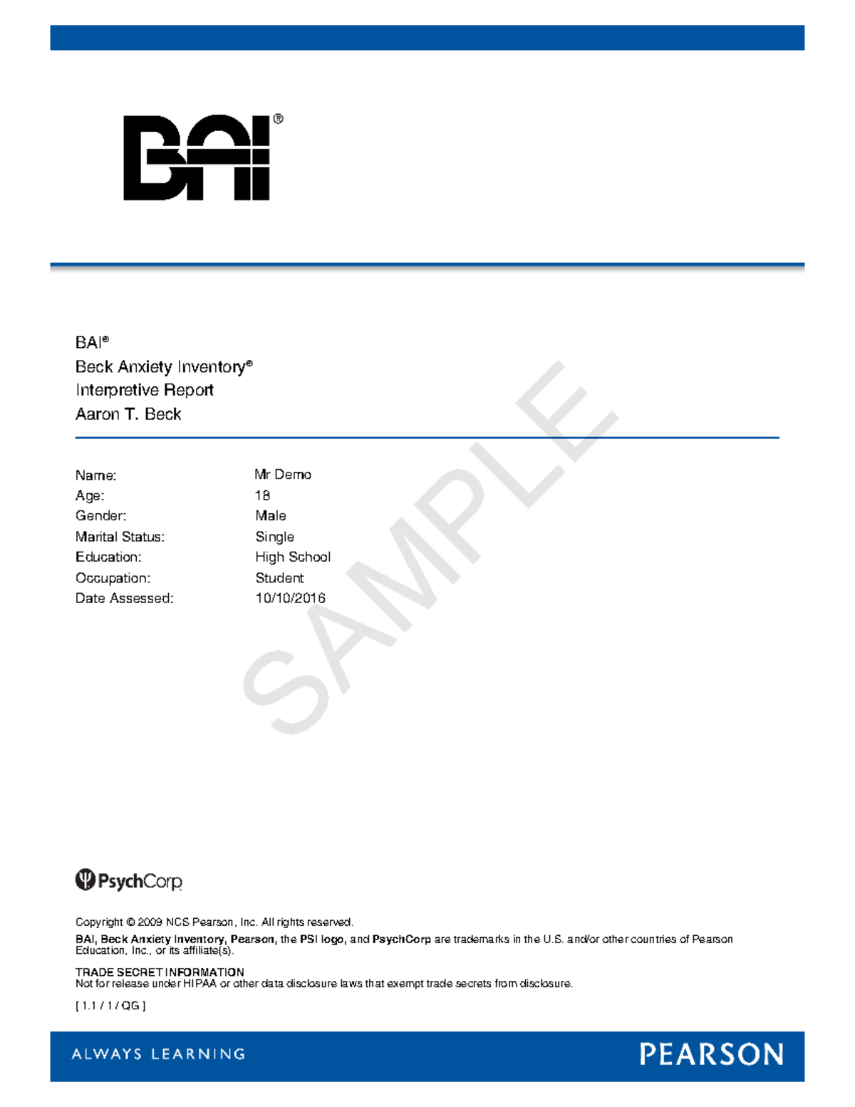 Bai sample interpretive report - BAI® Beck Anxiety Inventory ...