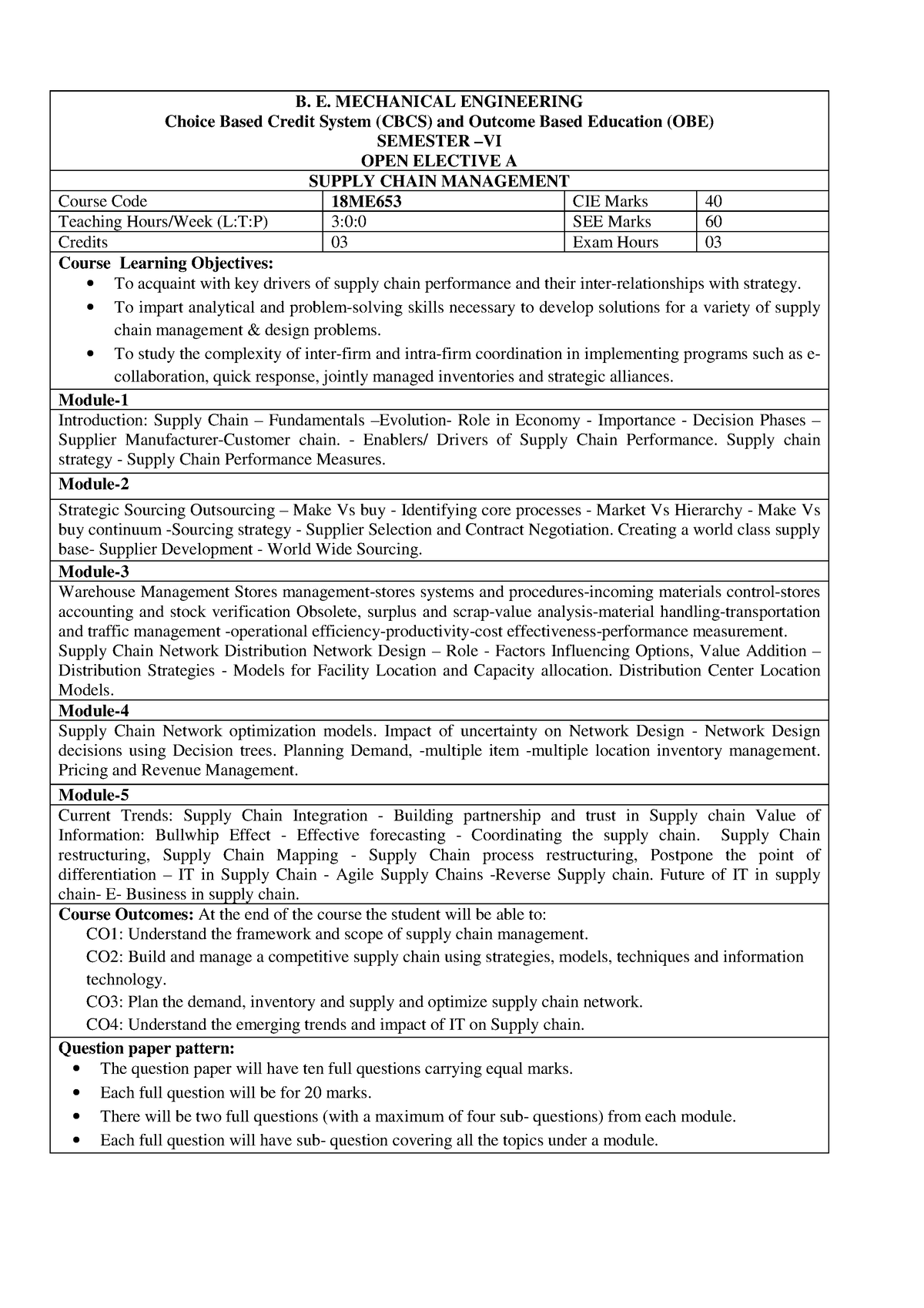 SCM-Syllabus - B. E. MECHANICAL ENGINEERING Choice Based Credit System ...