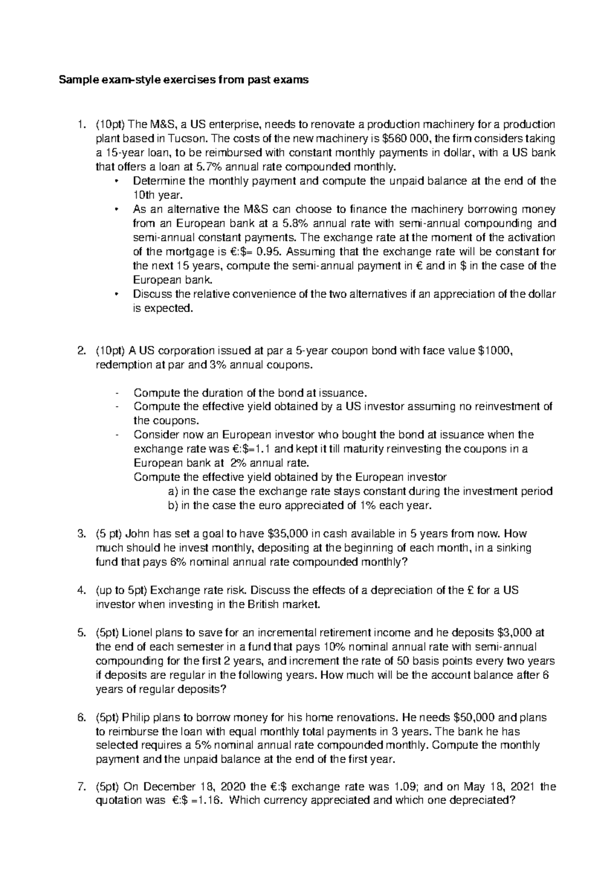 Sample exercises from past exams Sample examstyle exercises from