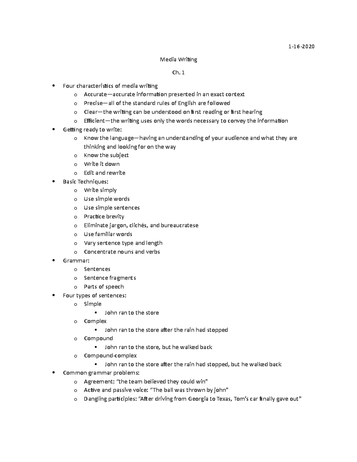 Media writing notes - 1-16- Media Writing Ch. 1 Four characteristics of ...