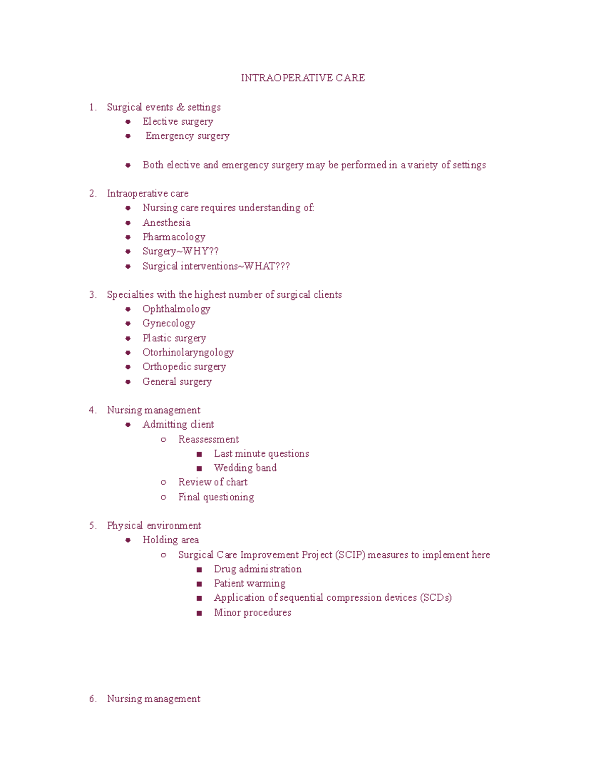 Intraoperative CARE STUDY GUIDE - INTRAOPERATIVE CARE Surgical Events ...