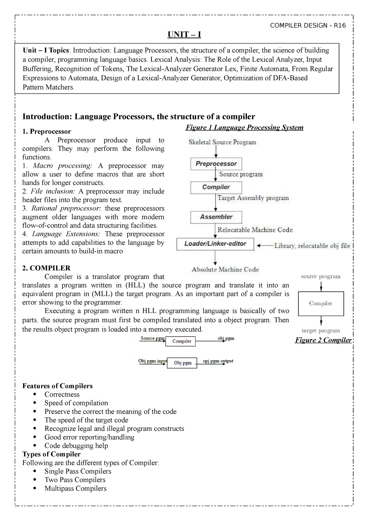 Compiler Design Unit 1 - Cd Unit - UNIT – I Introduction: Language ...