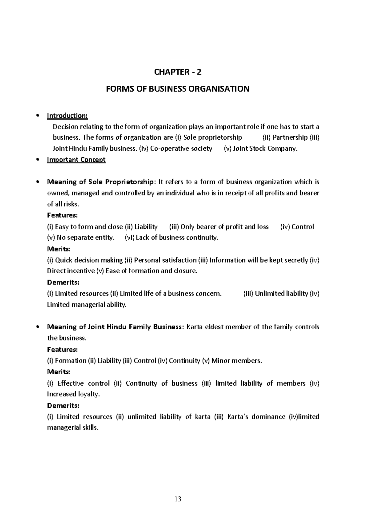 11-business-studies-notes-ch02-forms-of-business-organisation-chapter