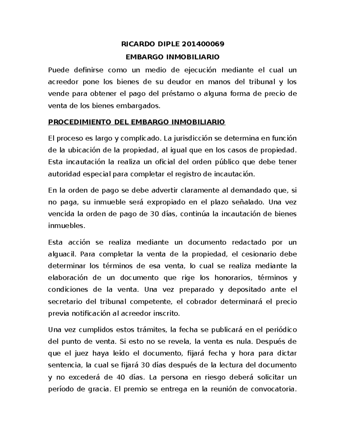 Embargo Inmobiliario - RICARDO DIPLE 201400069 EMBARGO INMOBILIARIO ...