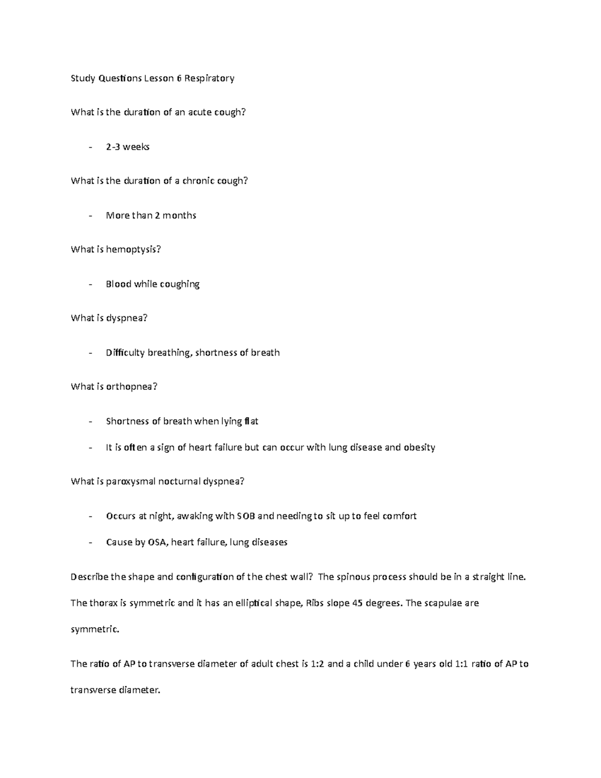 Study Questions Lesson 6 Respiratory - Study Questions Lesson 6 ...