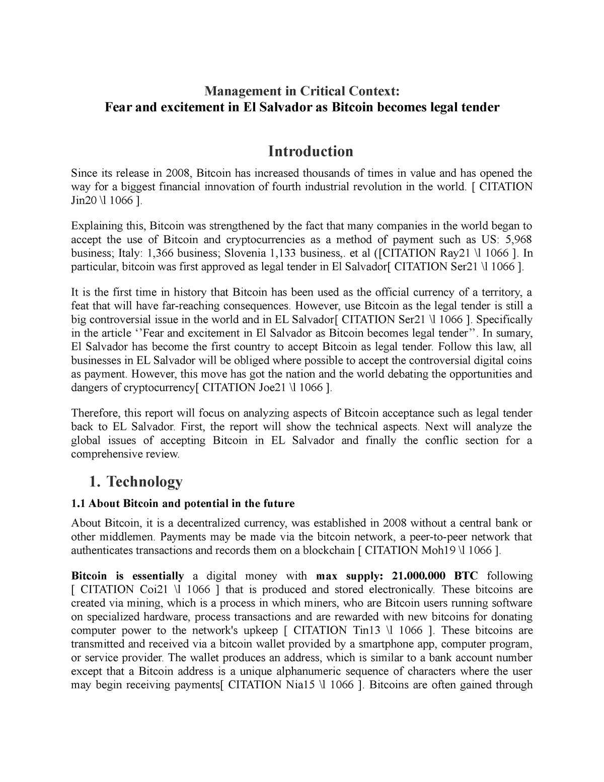 Management In Critical Context Citation Jin L 1066 Explaining This Bitcoin Was Studocu