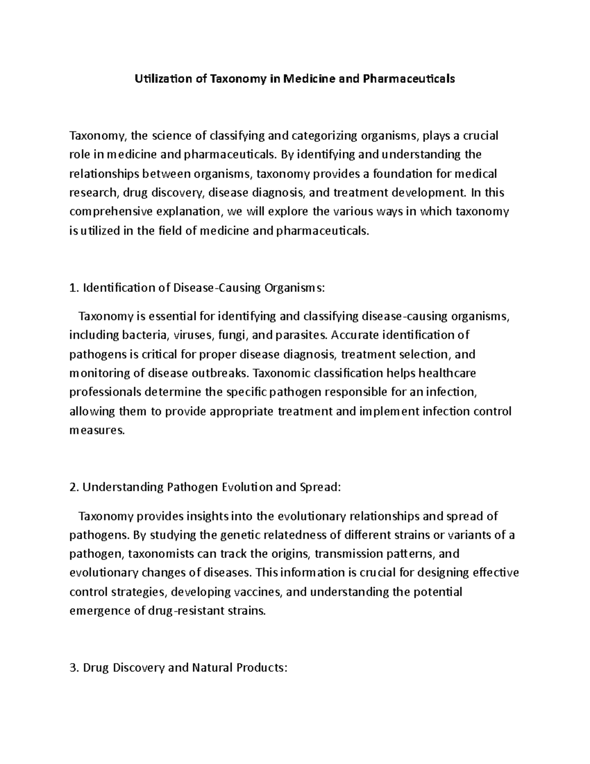 Utilization of Taxonomy in Medicine and Pharmaceuticals - By ...