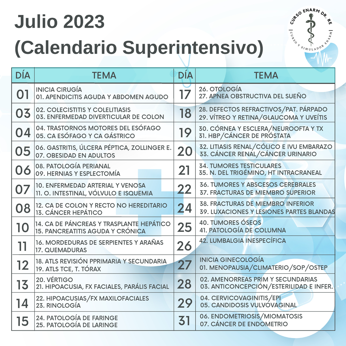 Calendario Julio final Julio 2023 (Calendario Superintensivo) DÍA