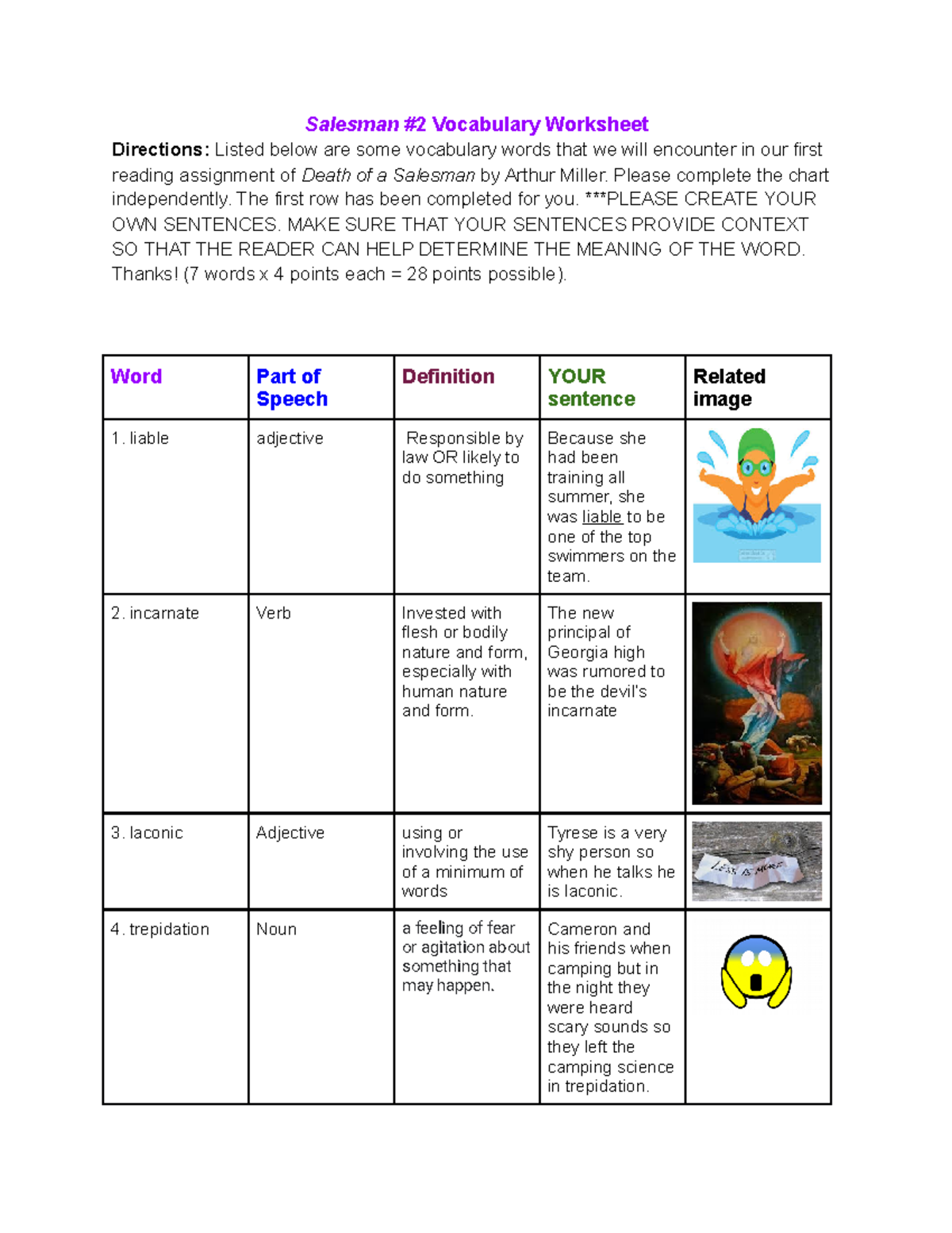 Salesman #2 Vocabulary Worksheet - Salesman #2 Vocabulary Worksheet ...