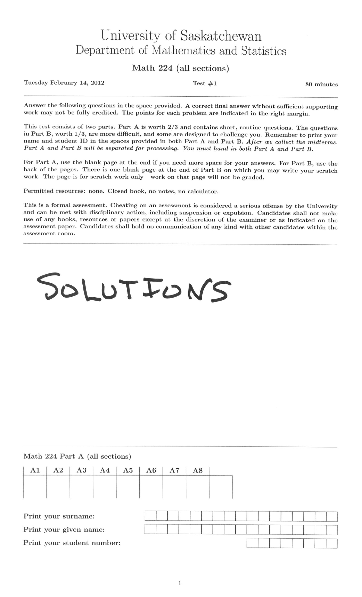 Exam 14 February 2012, Questions and Answers - Part A-b - University of ...