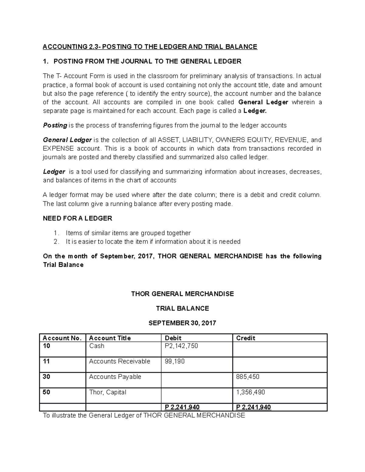 Accounting-2 - Contains a merchandising posting to trial balance ...