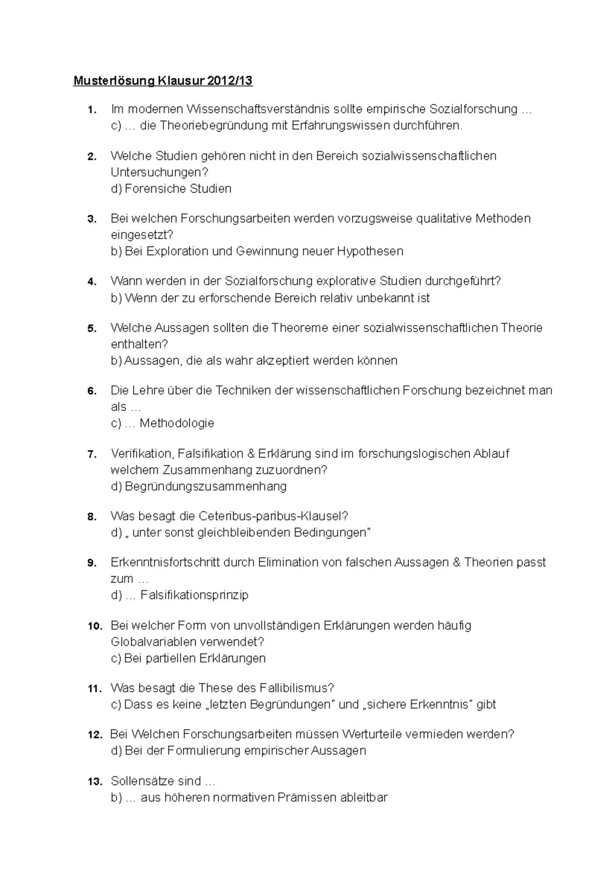 Musterlösung Klausur 2012 - Im Modernen Wissenschaftsverständnis Sollte ...