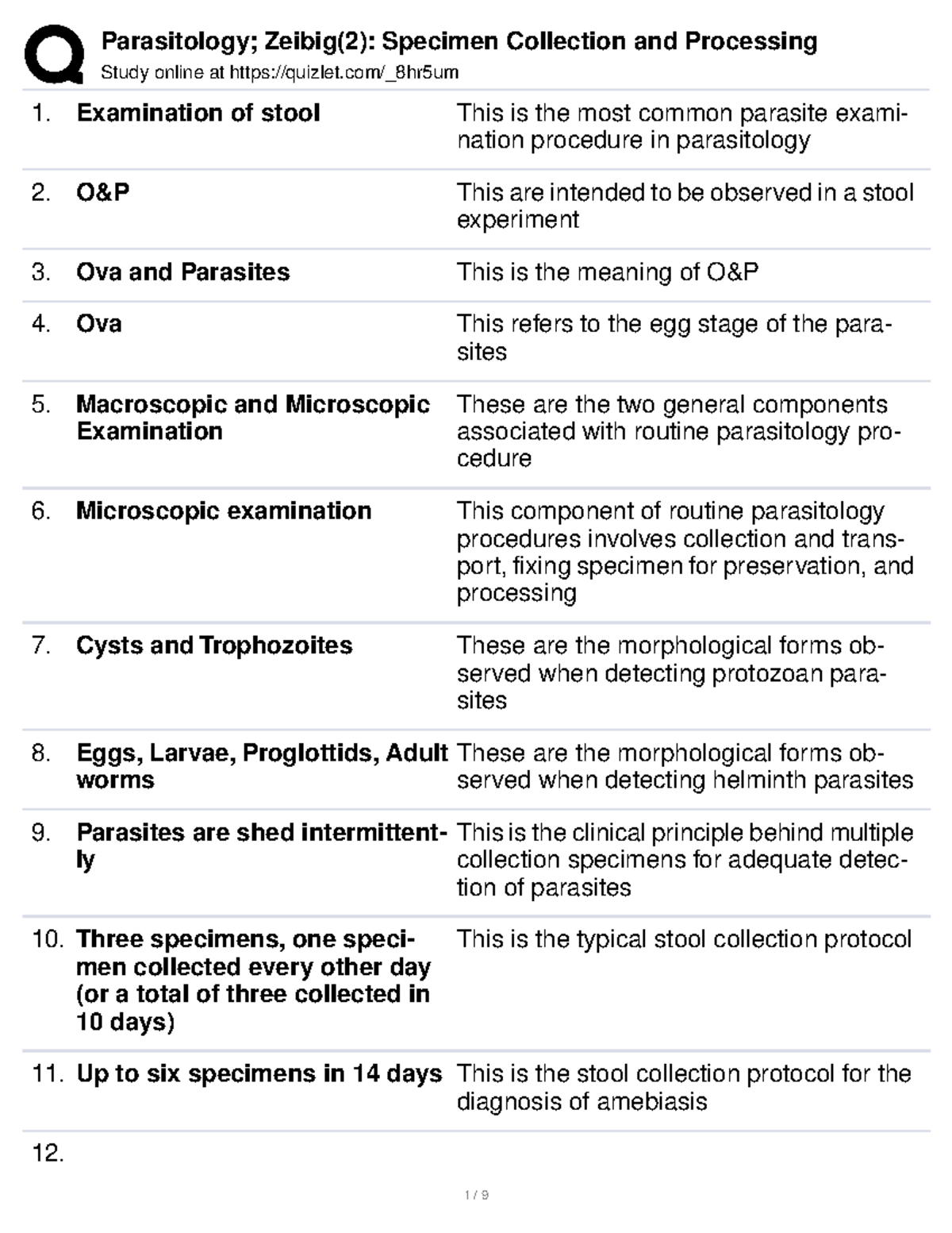 PARA LAB Chapter 2 Parasitology Study online at quizlet/_8hr5um