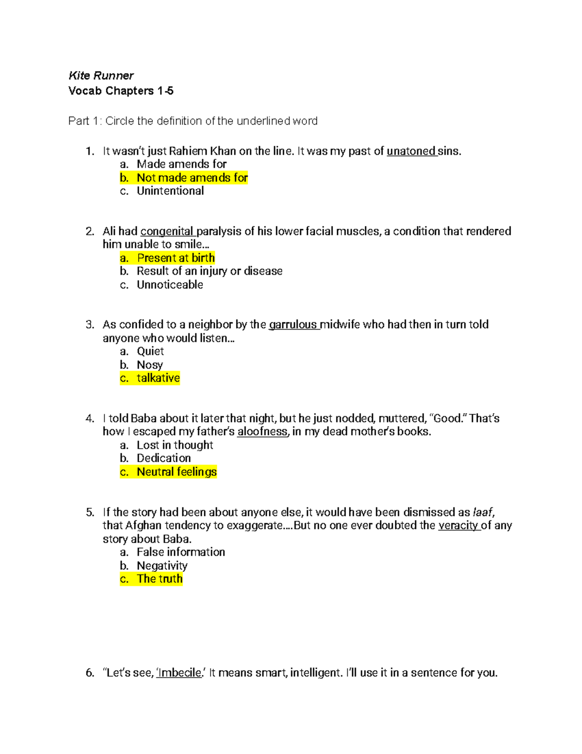 Kite Runner - all about friendship - Kite Runner Vocab Chapters 1- Part ...