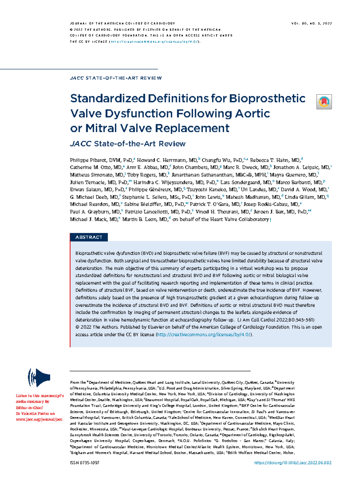 StandardizedDefinitions for Bioprosthetic Valve Dysfunction Following ...