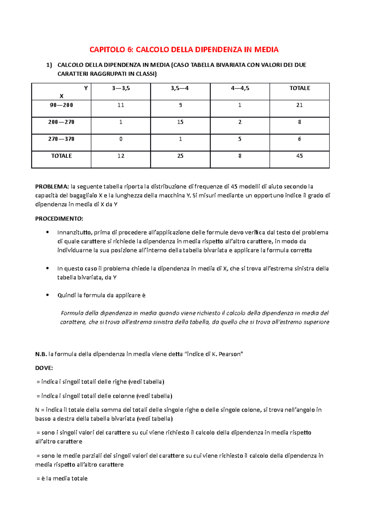 Calcolo della dipendenza in media CAPITOLO 6 CALCOLO DELLA