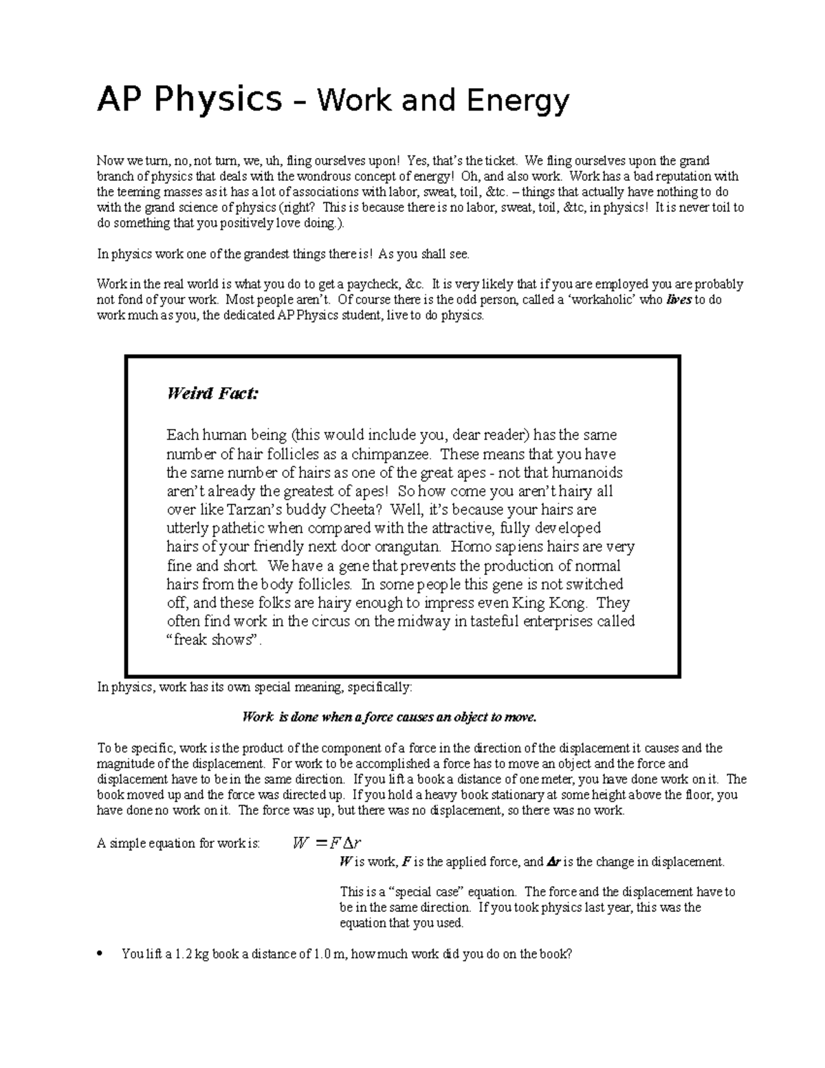 1 - Work And Energy - AP Physics – Work And Energy Now We Turn, No, Not ...