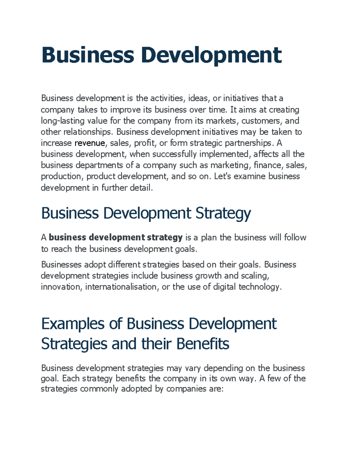 2. Business Development - Business Development Business development is ...