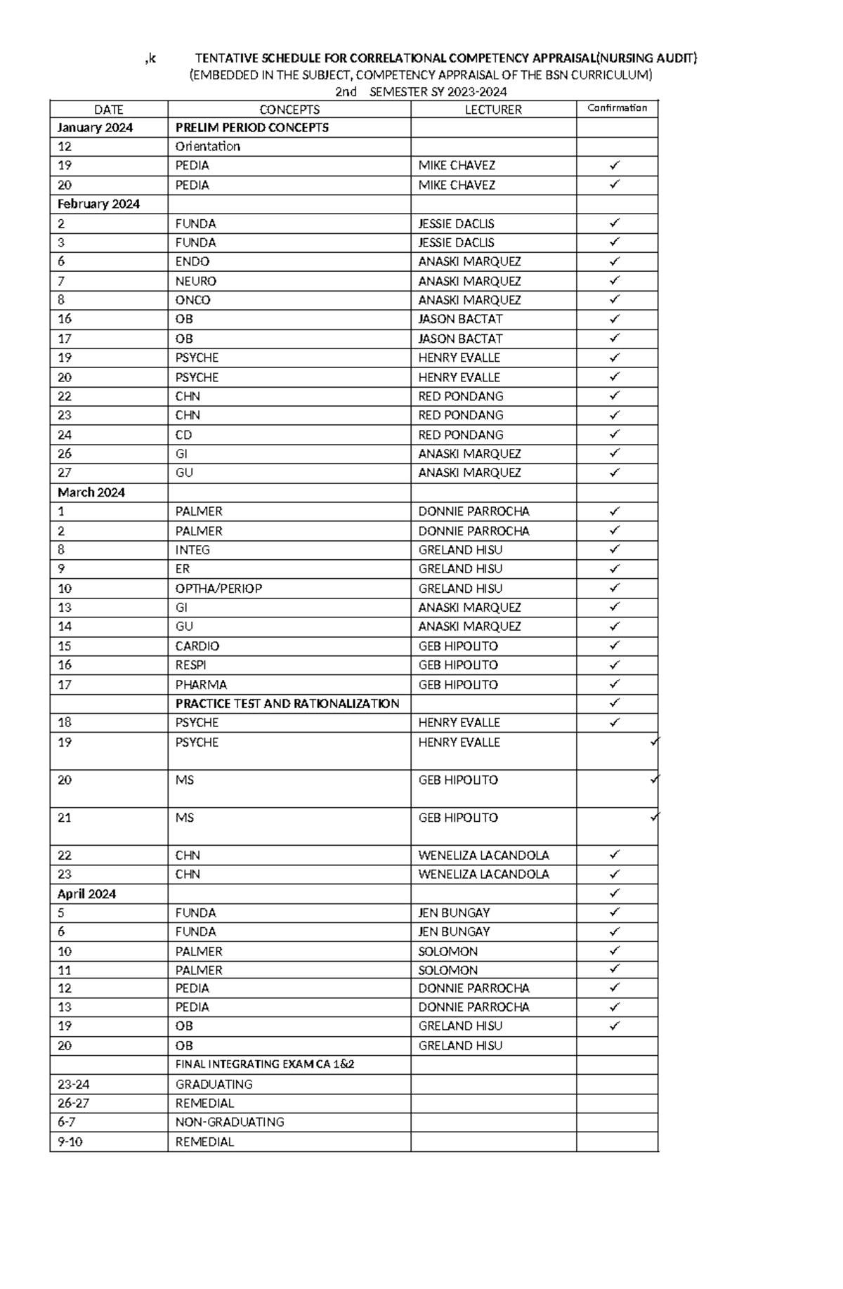 Updated Enhancement 2 Review 2ND SEM 2023 2024 - ,k TENTATIVE SCHEDULE ...