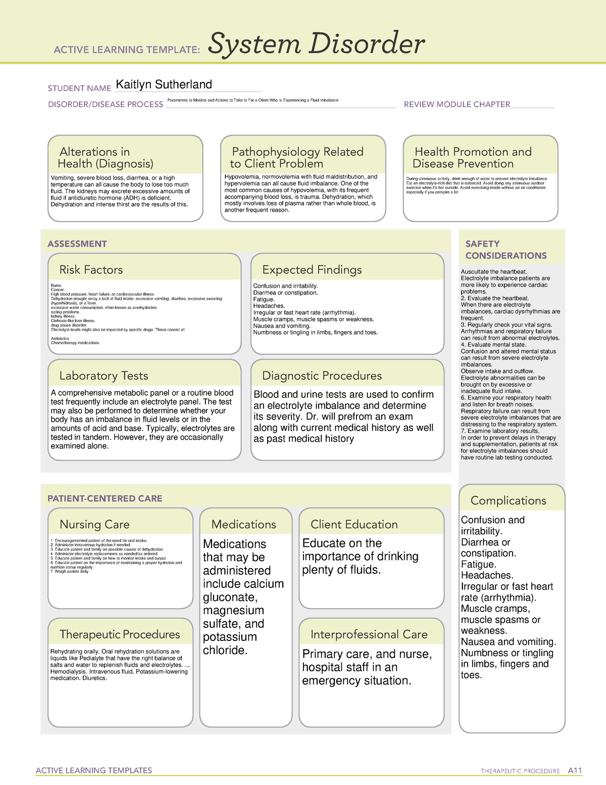 System disorder fluid imbalance ACTIVE LEARNING TEMPLATES