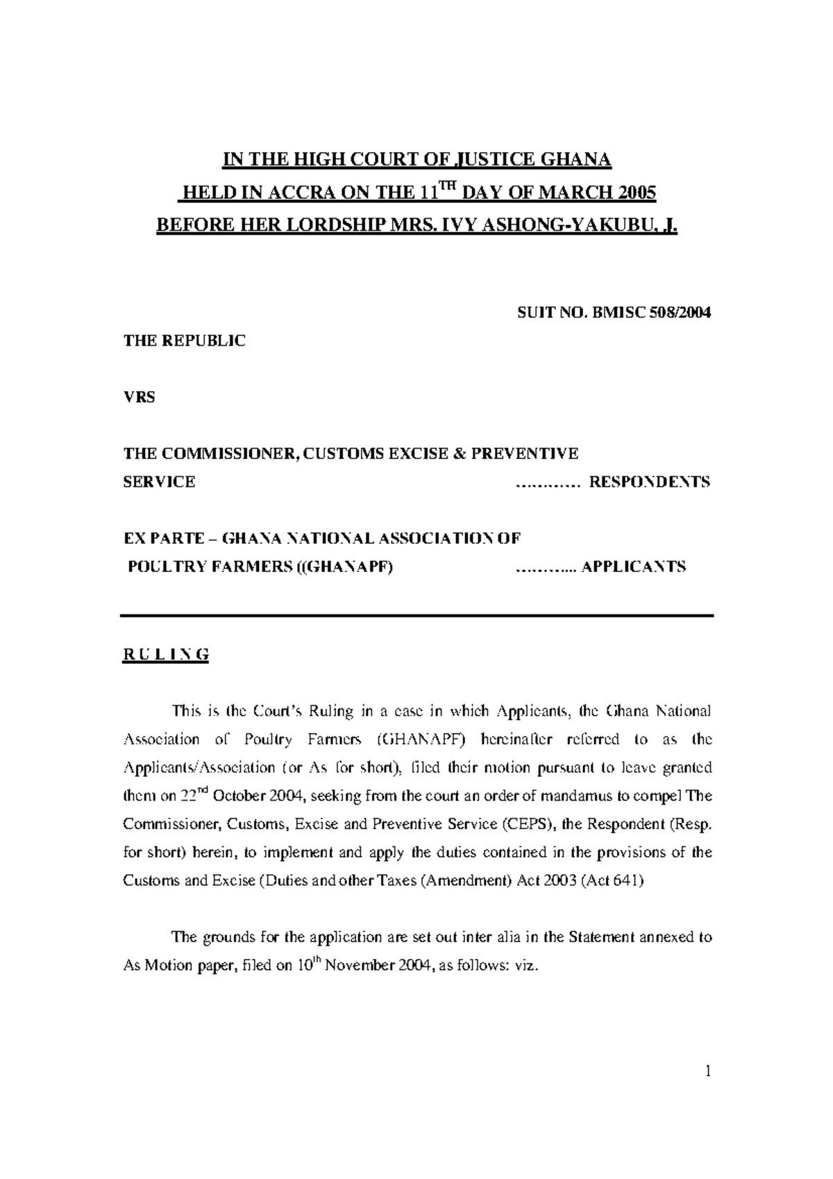 CEPS-Vs - IN THE HIGH COURT OF JUSTICE GHANA HELD IN ACCRA ON THE 11TH ...