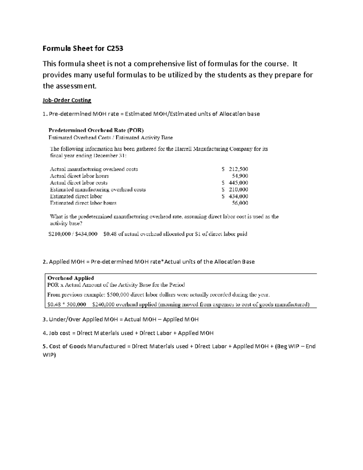 C253 Formula Sheet - Formula Sheet for C This formula sheet is not a ...