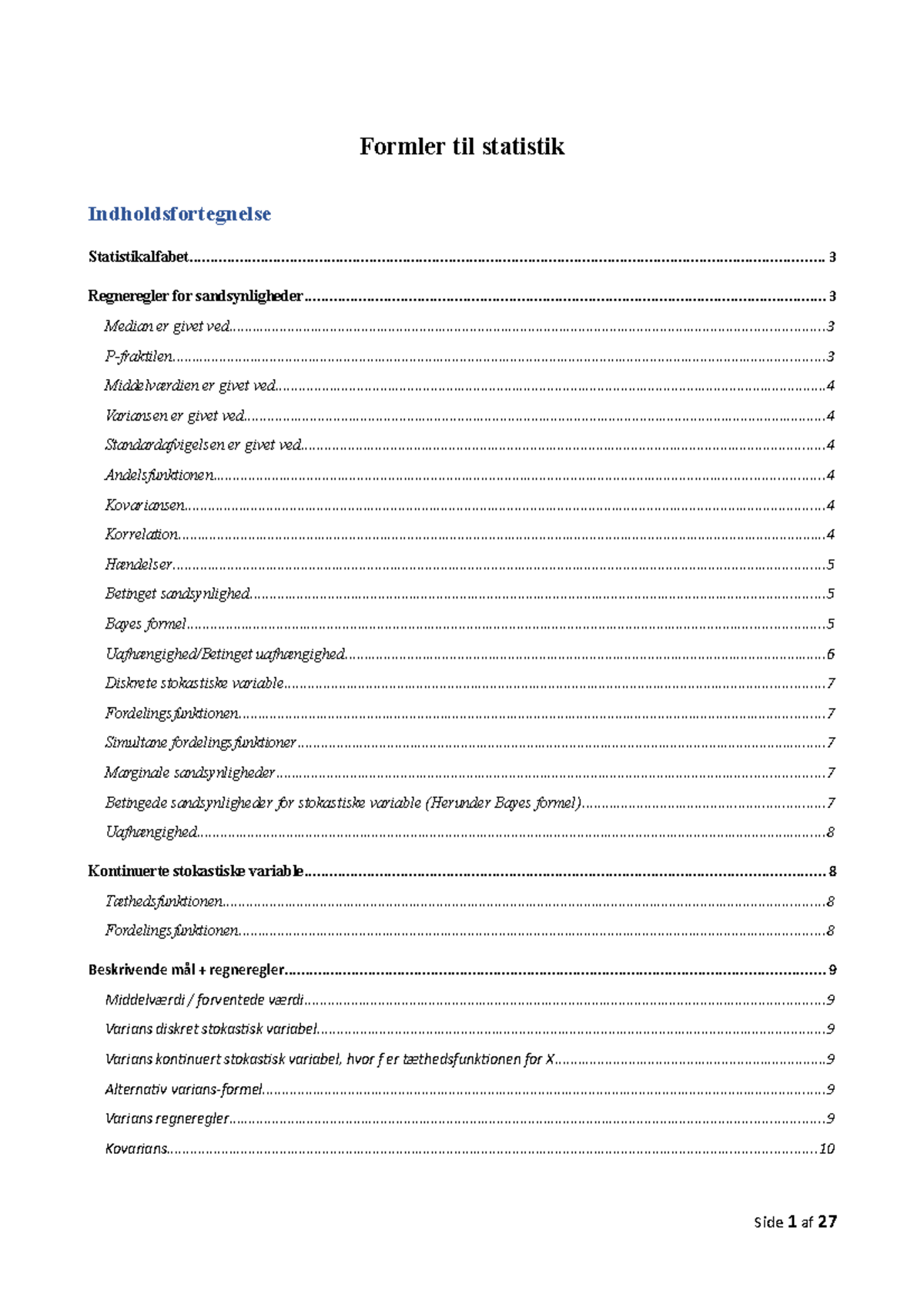 Formler til Statistik - Foredragsnotater Alle - Formler til statistik ...