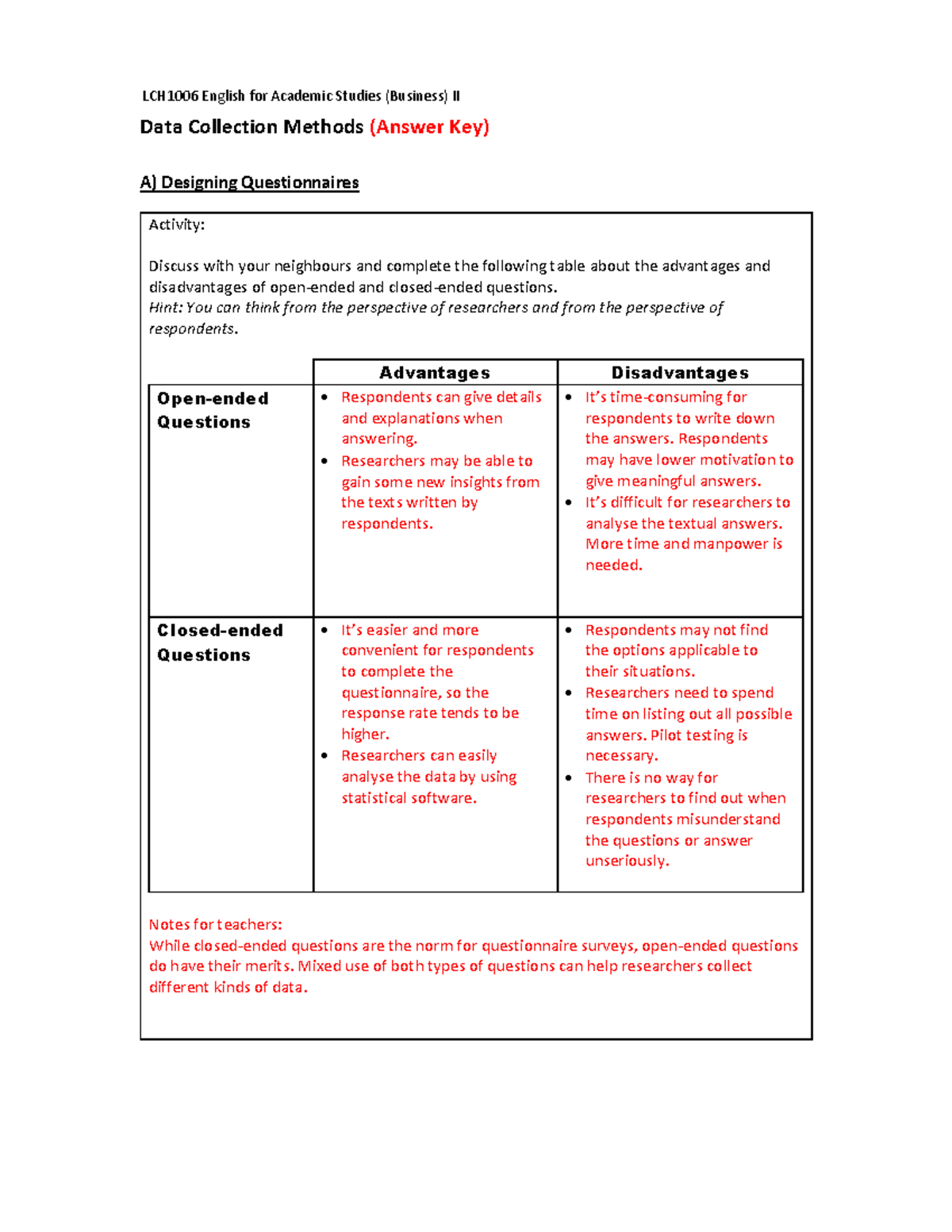 (Week 3) Data Collection Methods (Supplementary Notes) [KEY] - Data ...