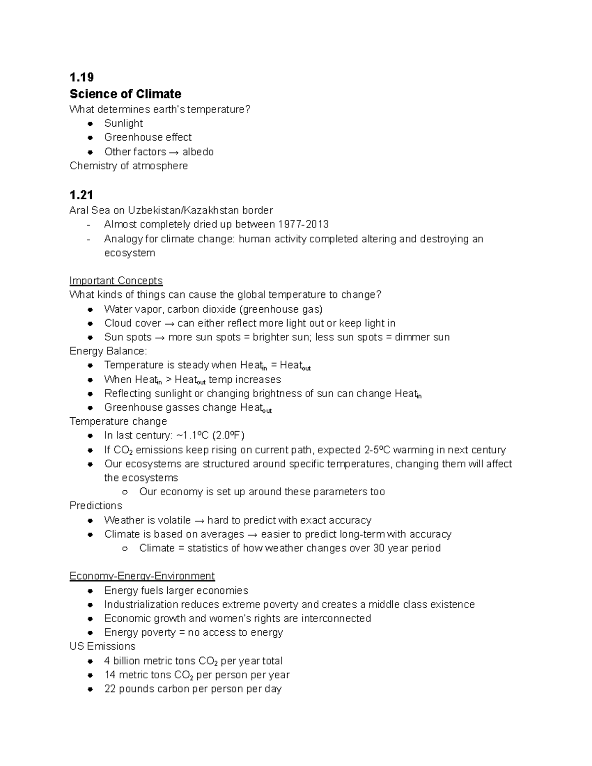 EES 3310 Lecture Notes Week 1 - 1. Science of Climate What determines ...