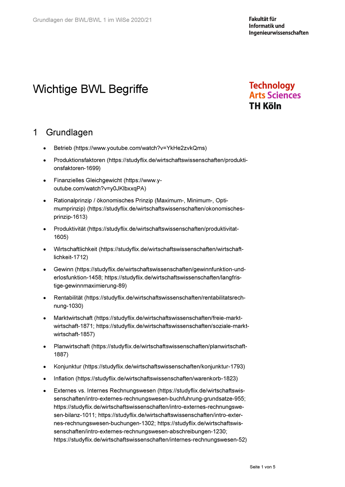 BWL1 202021 Wi Se Begriffe Und Videos - Grundlagen Der BWL/BWL 1 Im ...